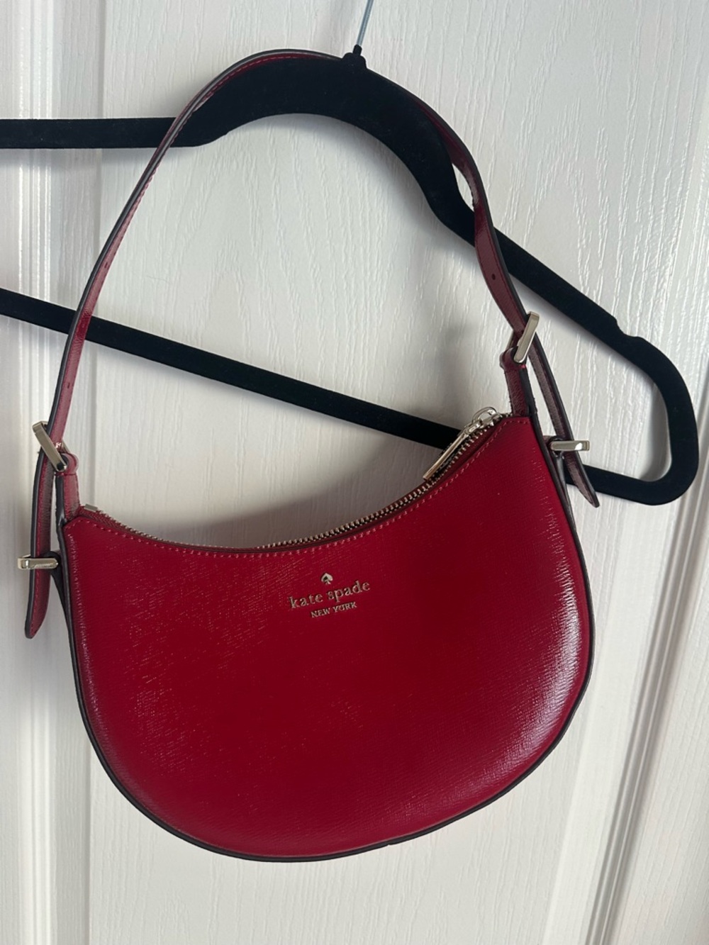 kate spade red leather crescent shoulder bag